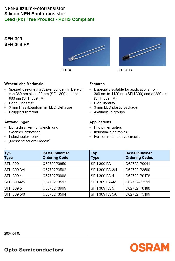 Récepteur IR Q62702-P0178