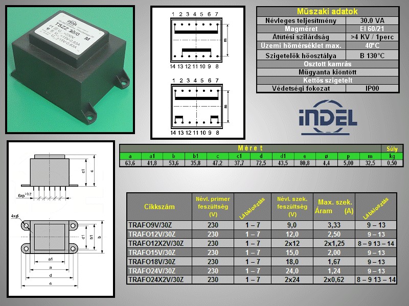 Transformateur, 15Vac, 2A - TSZZ30-007M-5